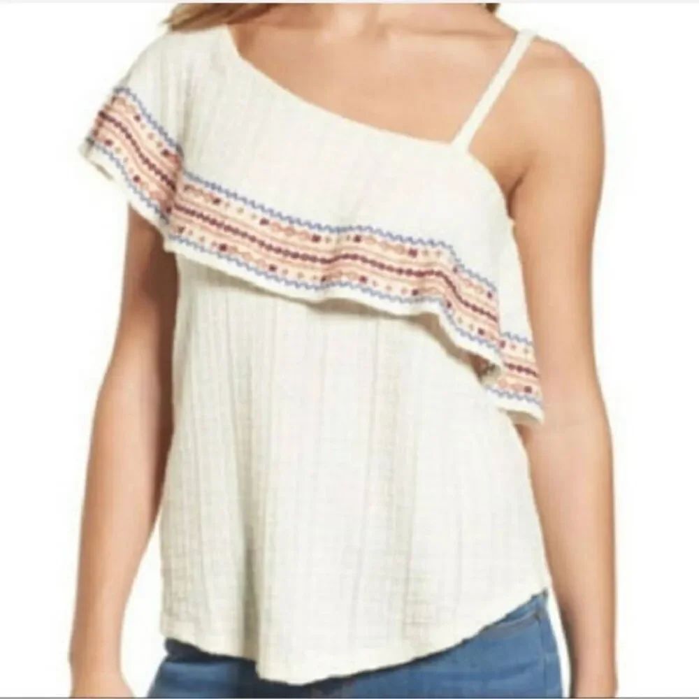 Lucky Brand Single Shoulder Embroidered Top